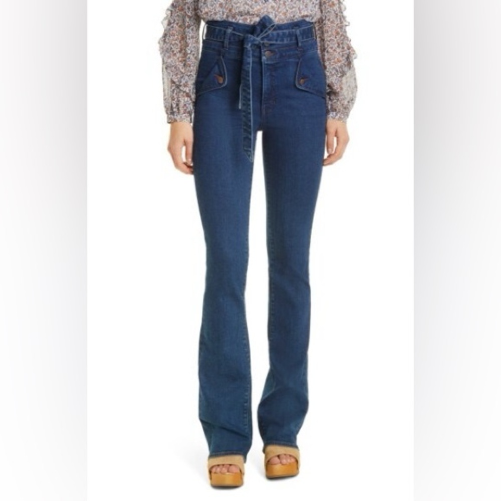 Veronica Beard Giselle High Waist Slim Flare Jeans in Washed Oxford, 26, NWT
